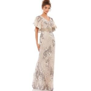 B69 Mac Duggal Floral Embellished Sequins Long Gown Womens 12 Wedding Modest